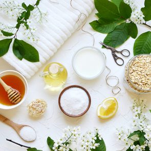 Home remedies - natural ingredients on tabletop