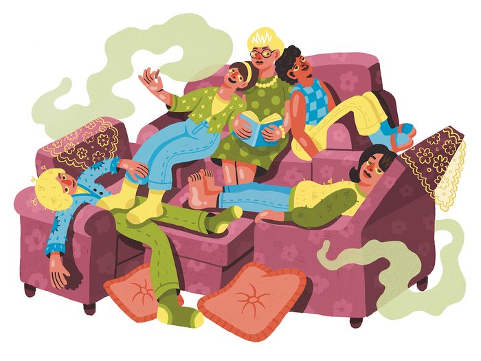 Pot Potency - an illustration of five older women smoking cannabis on a couch