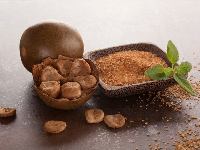 Coffee sweetener - a bowl of granulated monk fruit