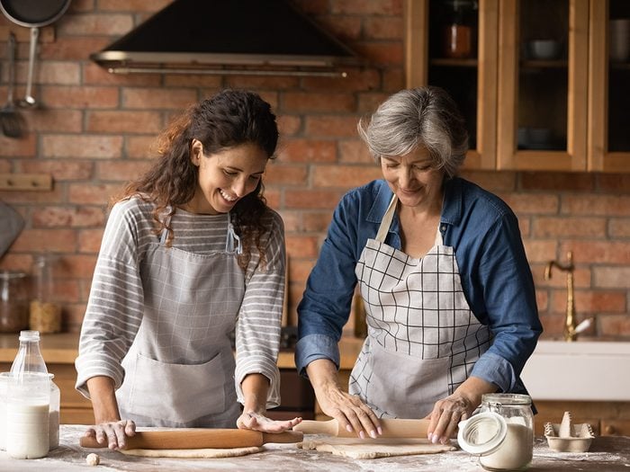 Woman baking with her mom
