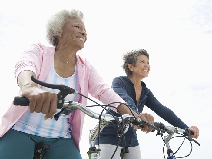 Mature women on bicycles