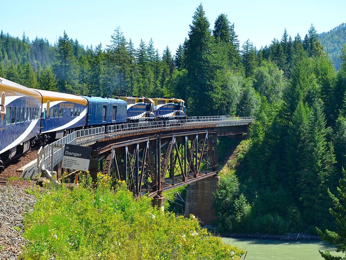 Train across Canada - Rocky Mountaineer crossing bridge