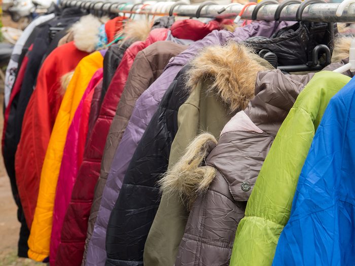 Winter coats on rack