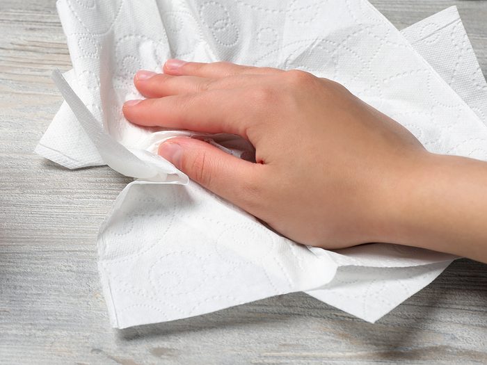 Wiping with paper towel