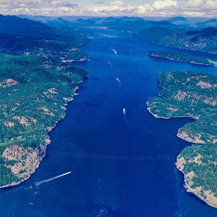 Aerial image of Seymour Narrows, BC