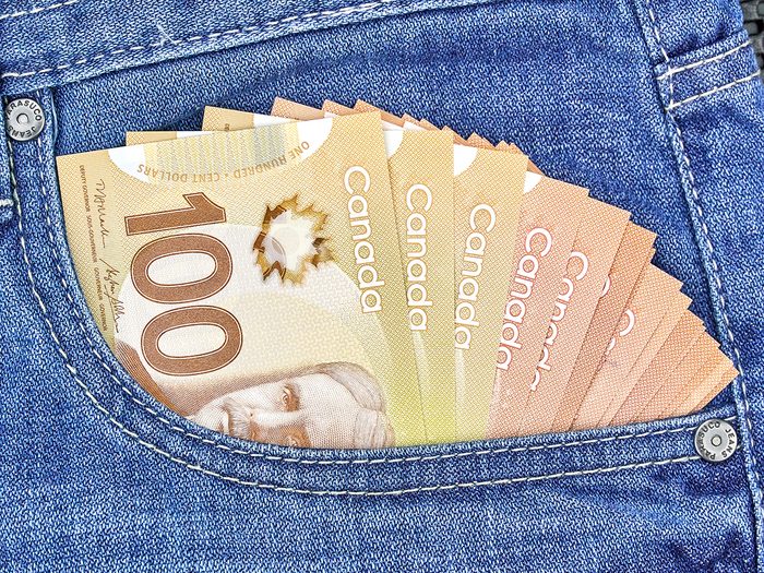 Canadian $100 bills in pocket
