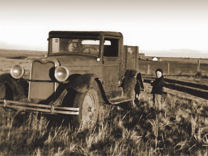 1928 Chevy Sedan farm truck in black and white