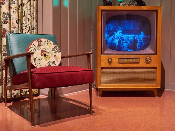 Dawn of television - 1950s living room scene with tv