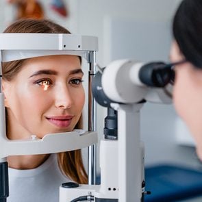 Healthy eyes - woman getting eye exam