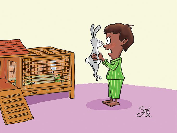 Kid Shaking Easter Bunny Cartoon
