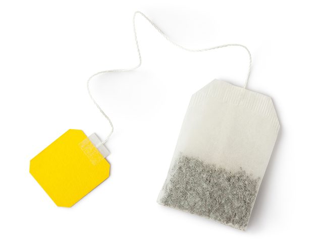 Tea bag with yellow label