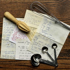 Passing down recipes - old handwritten recipe cards and baking tools