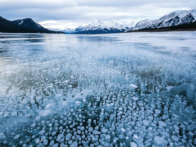 Bubbles Under Frozen Lake