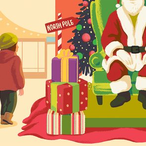 Truth About Santa - Illustration of Little Girl And Mall Santa