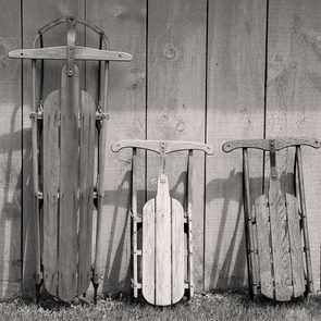 Sledding in the 1940s - three vintage sleds