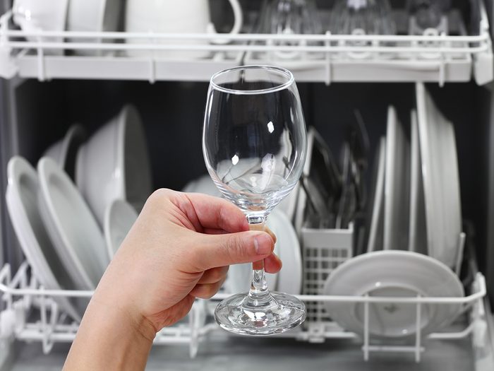 Shiny wine glass out of dishwasher