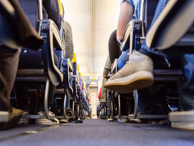 Airplane passengers' feet