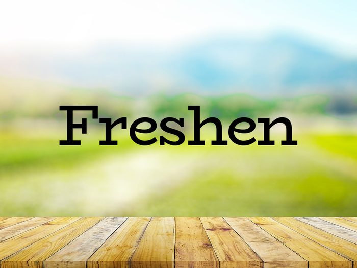 The word freshen in green background