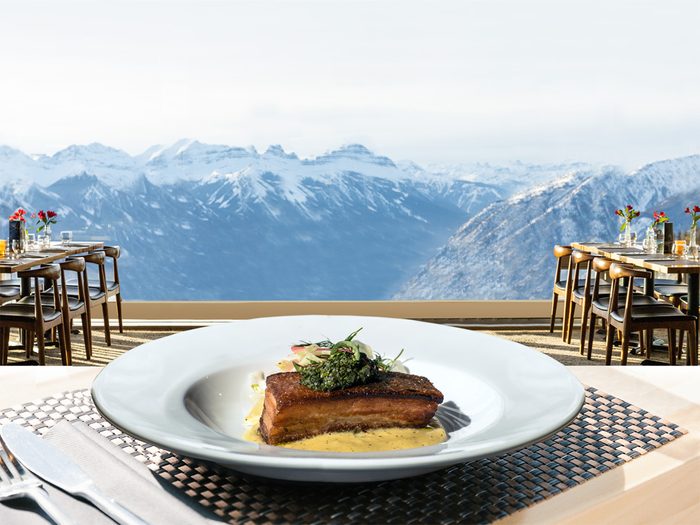Best Restaurants In The Canadian Rockies - Sky Bistro - Plate of food overlooking mountains