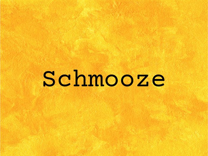 Schmooze on yellow background