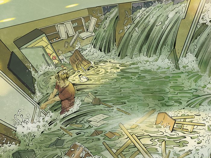 Flash Flood - Featured Image - Illustration of man in flooding basement