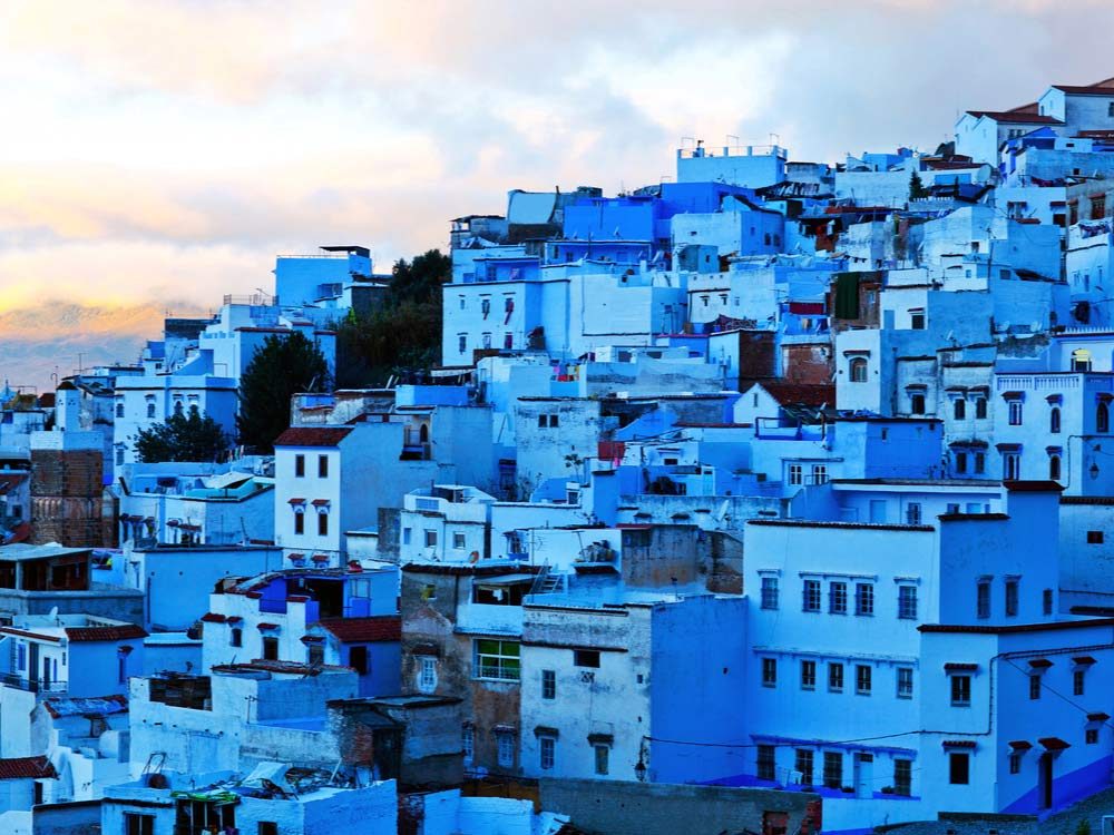 Blue-coloured architecture in Morocco