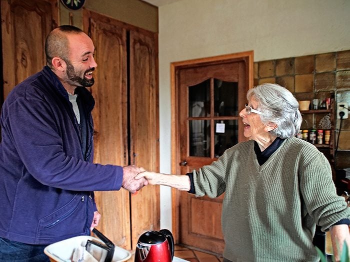 Postman Nicolas Dezeure visits Janine, who lives alone in rural France.