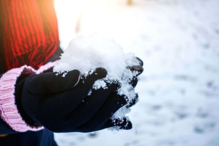 Holding snow in gloves